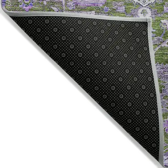 Olive Green And Purple Oriental Washable Indoor Outdoor Area Rug Photo 4