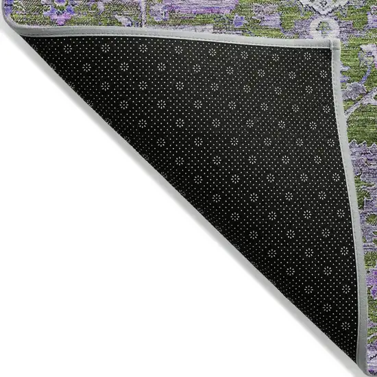 Olive Green And Purple Oriental Washable Indoor Outdoor Area Rug Photo 4