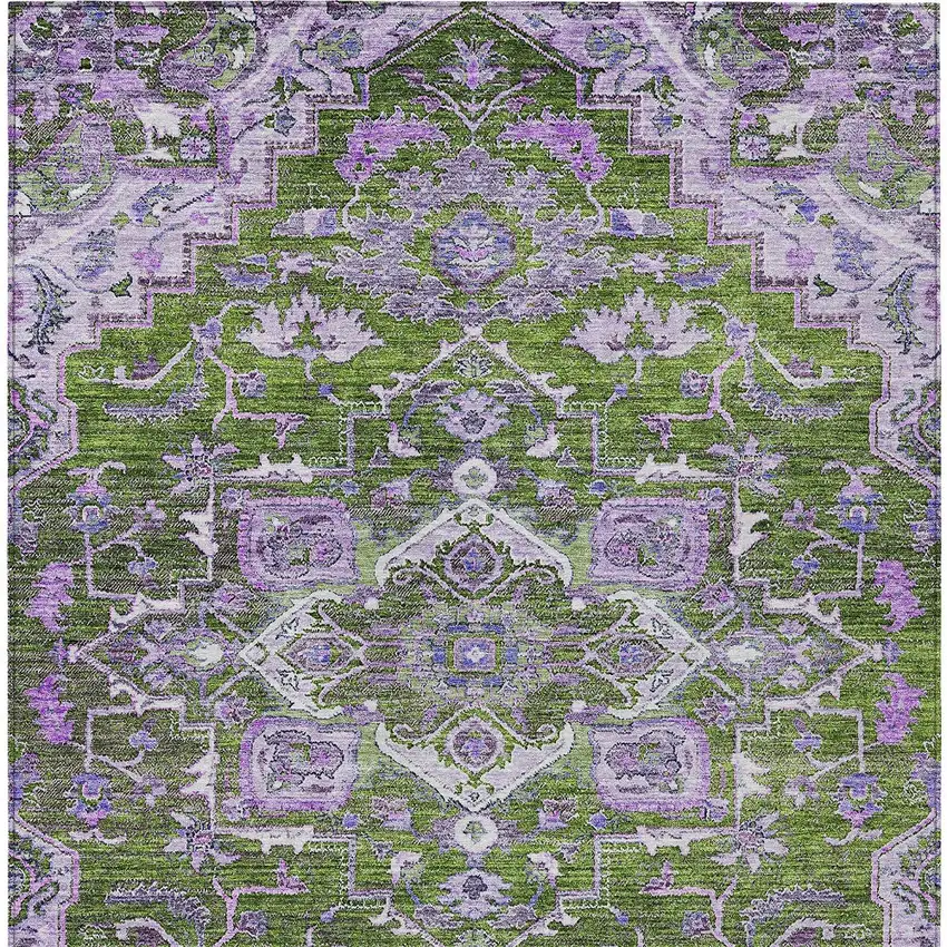 Olive Green And Purple Oriental Washable Indoor Outdoor Area Rug Photo 7