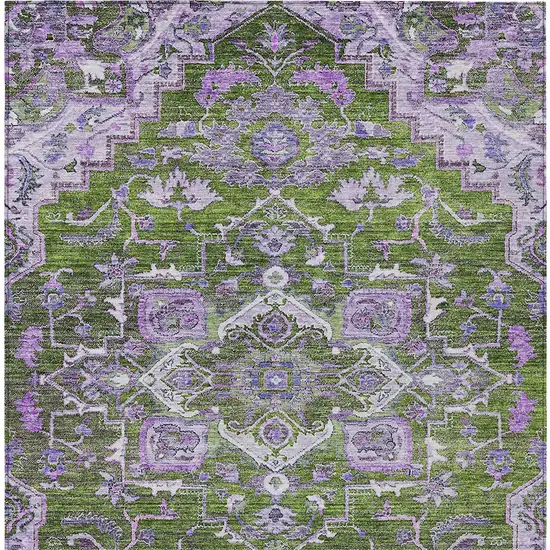 Olive Green And Purple Oriental Washable Indoor Outdoor Area Rug Photo 7