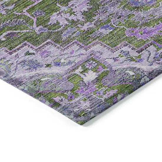 Olive Green And Purple Oriental Washable Indoor Outdoor Area Rug Photo 5