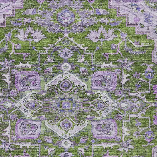 Olive Green And Purple Oriental Washable Indoor Outdoor Area Rug Photo 6