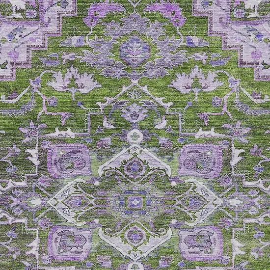 Olive Green And Purple Oriental Washable Indoor Outdoor Area Rug Photo 6