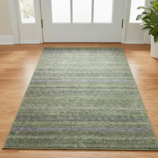 Olive Green And Purple Striped Washable Area Rug With UV Protection Photo 2