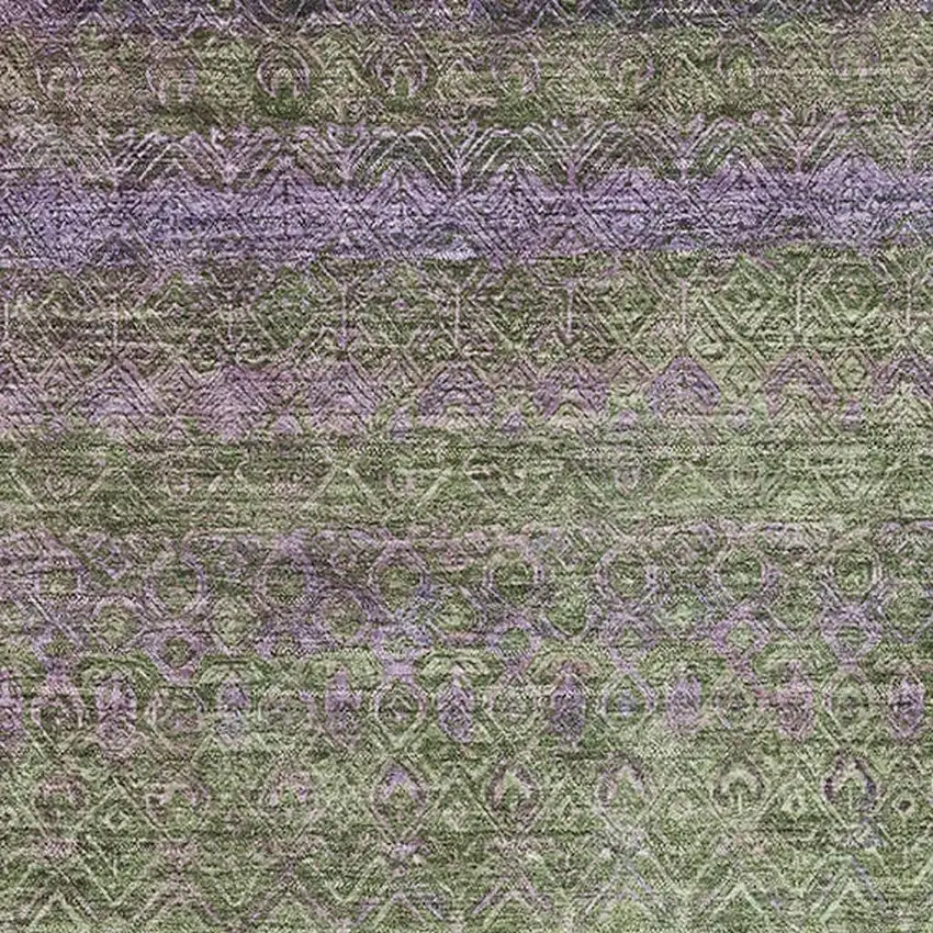 Olive Green And Purple Striped Washable Area Rug With UV Protection Photo 3