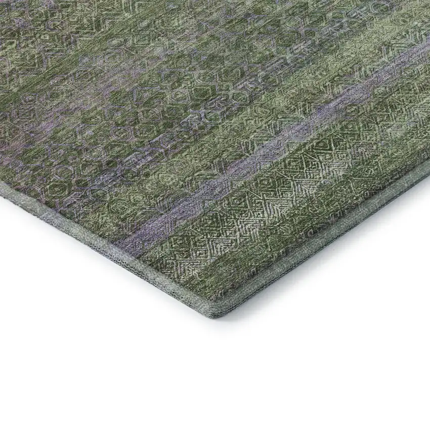 Olive Green And Purple Striped Washable Area Rug With UV Protection Photo 7