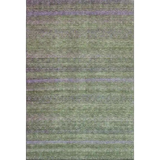 Olive Green And Purple Striped Washable Area Rug With UV Protection Photo 1