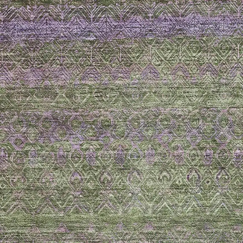 Olive Green And Purple Striped Washable Area Rug With UV Protection Photo 3
