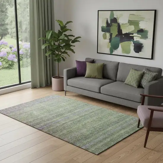 Olive Green And Purple Striped Washable Area Rug With UV Protection Photo 2