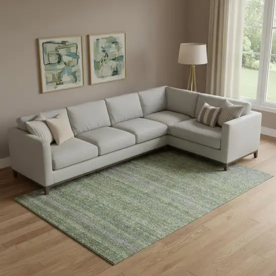 Olive Green And Purple Striped Washable Area Rug With UV Protection Photo 2