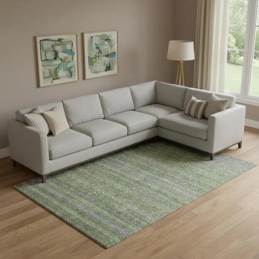 Olive Green And Purple Striped Washable Area Rug With UV Protection Photo 2