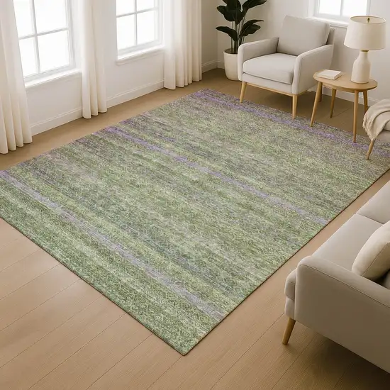 Olive Green And Purple Striped Washable Area Rug With UV Protection Photo 6