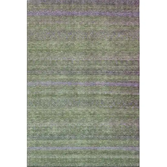 Olive Green And Purple Striped Washable Area Rug With UV Protection Photo 4