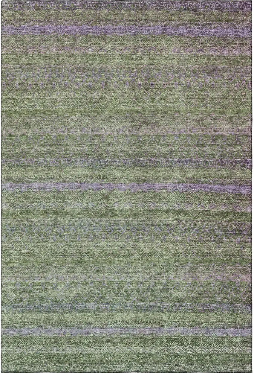 Olive Green And Purple Striped Washable Area Rug With UV Protection Photo 4