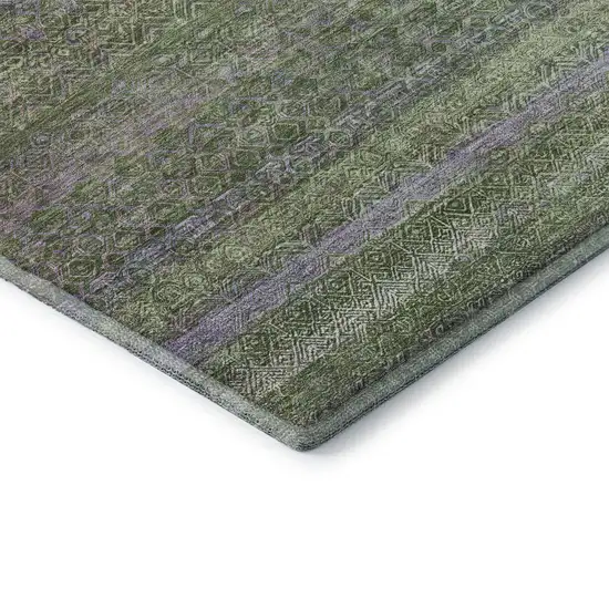 Olive Green And Purple Striped Washable Area Rug With UV Protection Photo 7