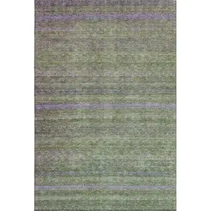 Photo of Olive Green And Purple Striped Washable Area Rug With UV Protection
