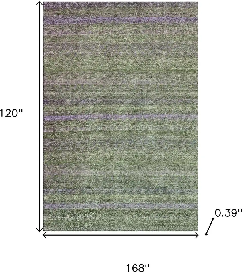 Olive Green And Purple Striped Washable Area Rug With UV Protection Photo 9