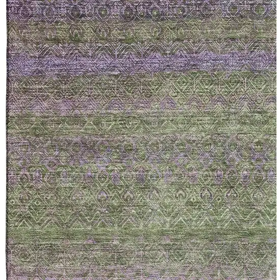 Olive Green And Purple Striped Washable Area Rug With UV Protection Photo 4