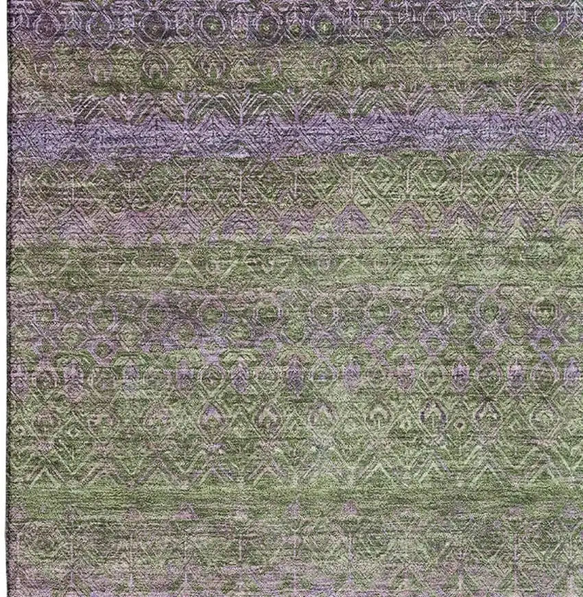 Olive Green And Purple Striped Washable Area Rug With UV Protection Photo 4