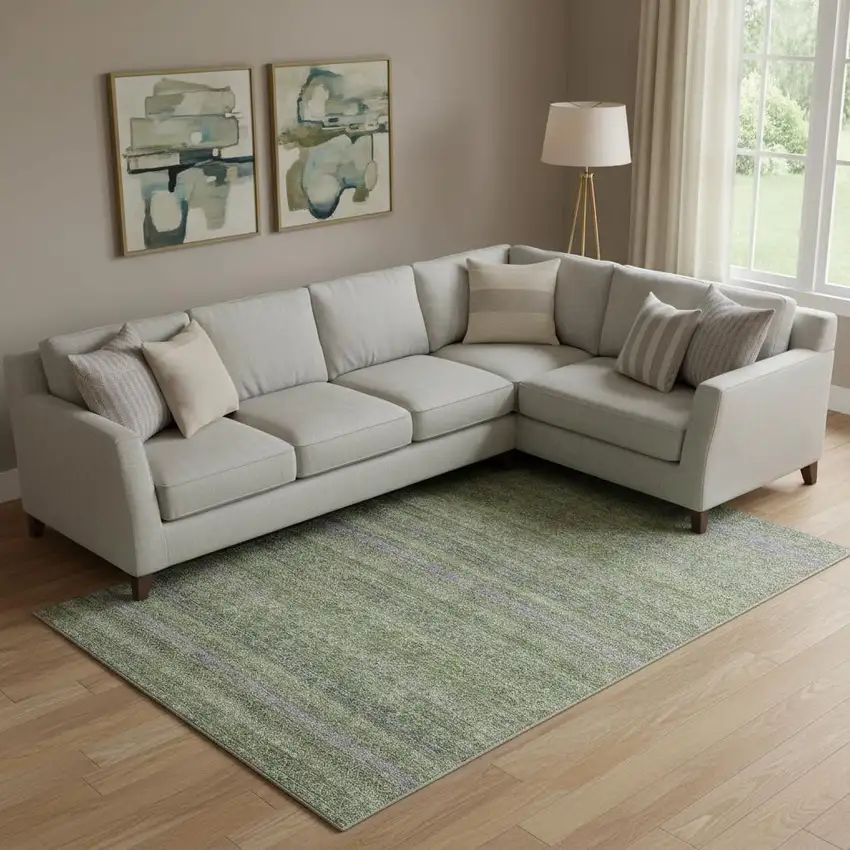 Olive Green And Purple Striped Washable Area Rug With UV Protection Photo 2