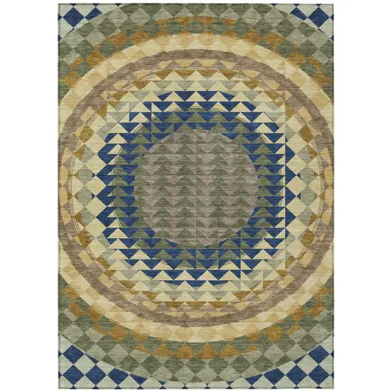 Olive Green And Rust Geometric Washable Indoor Outdoor Area Rug Photo 2