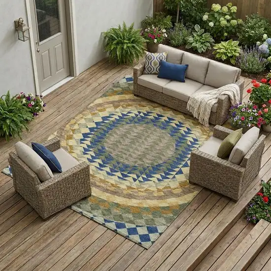 Olive Green And Rust Geometric Washable Indoor Outdoor Area Rug Photo 1