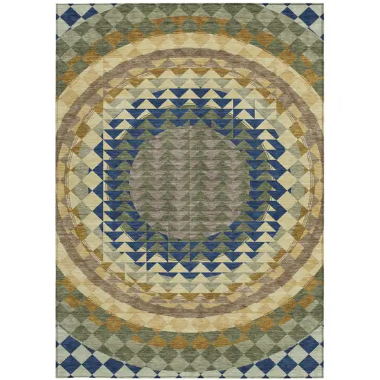 Olive Green And Rust Geometric Washable Indoor Outdoor Area Rug Photo 3