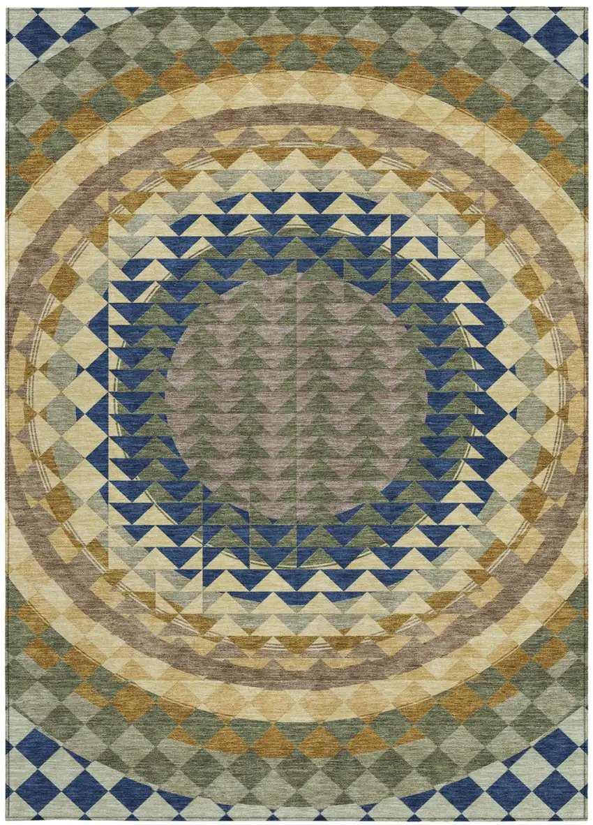 Olive Green And Rust Geometric Washable Indoor Outdoor Area Rug Photo 3