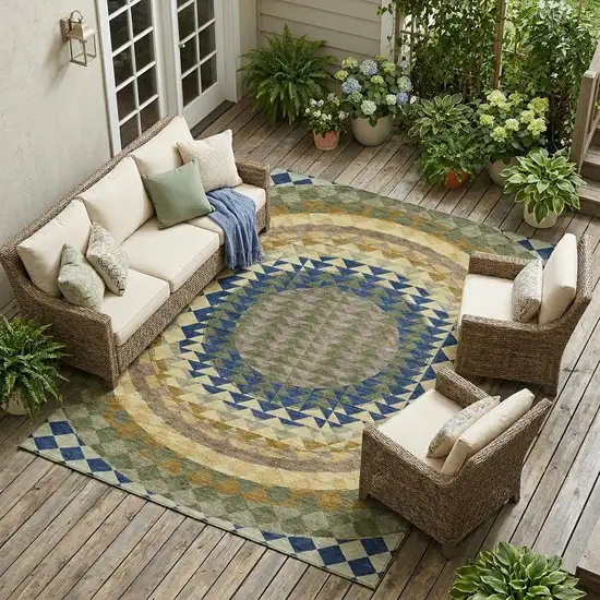 Olive Green And Rust Geometric Washable Indoor Outdoor Area Rug Photo 1
