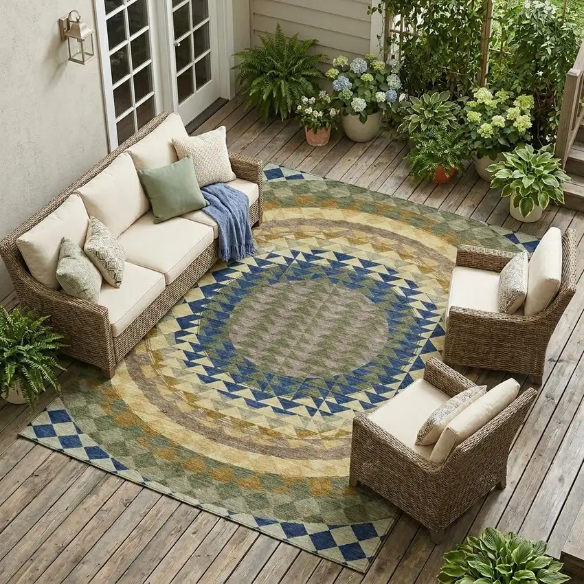 Olive Green And Rust Geometric Washable Indoor Outdoor Area Rug Photo 1