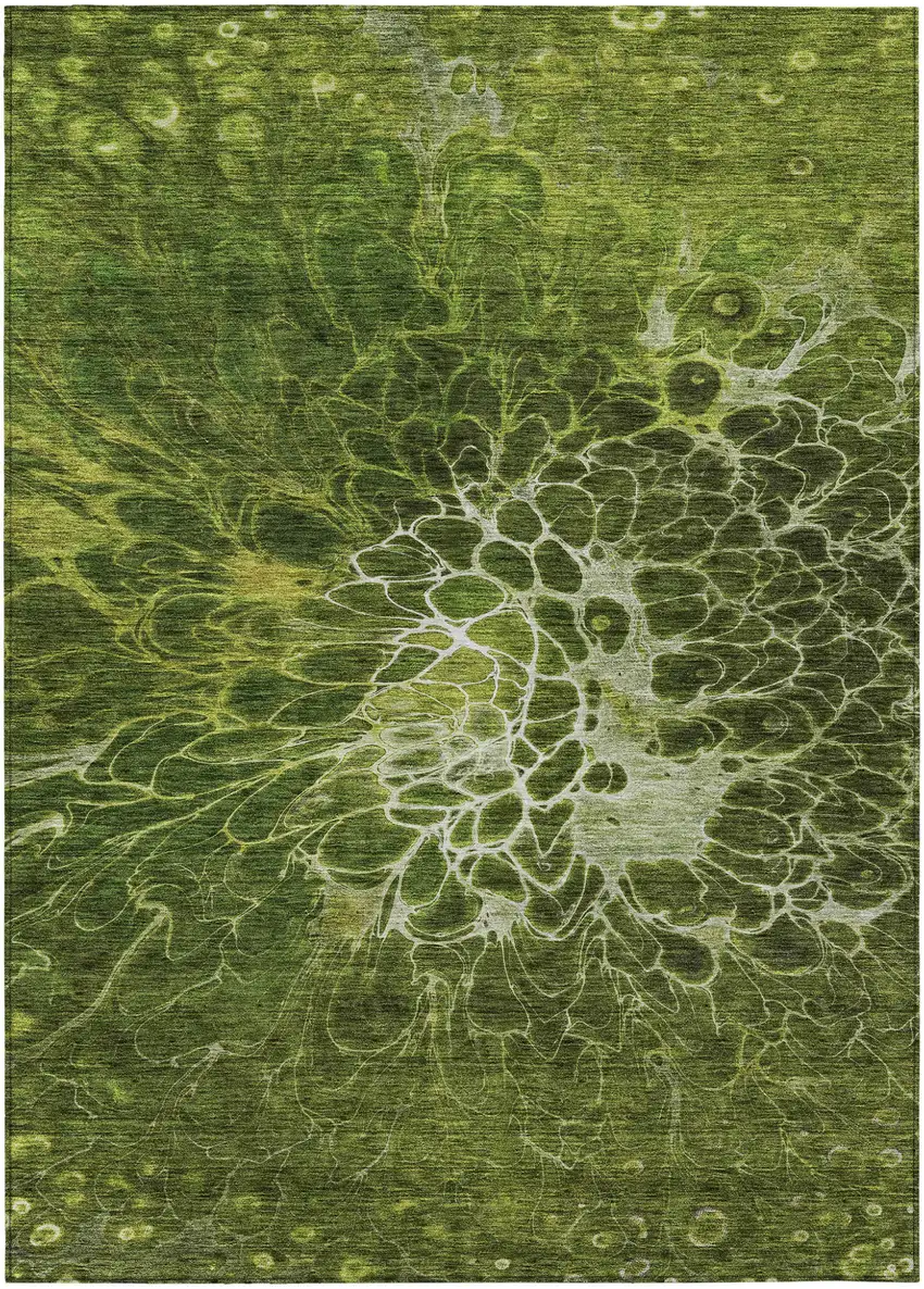 Olive Green And Sage Abstract Washable Indoor Outdoor Area Rug Photo 2