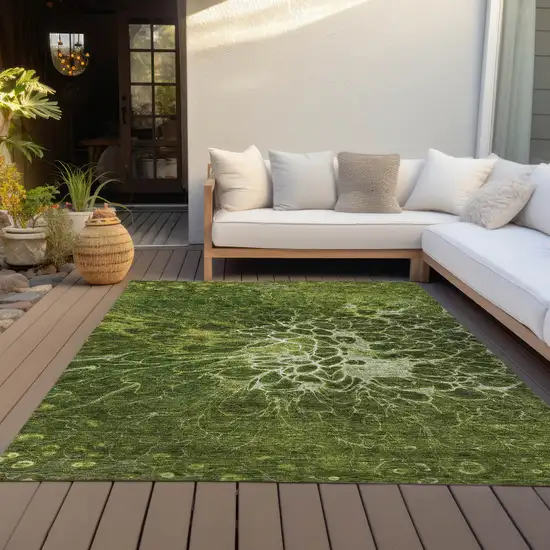 Olive Green And Sage Abstract Washable Indoor Outdoor Area Rug Photo 8