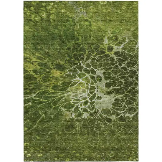 Olive Green And Sage Abstract Washable Indoor Outdoor Area Rug Photo 2