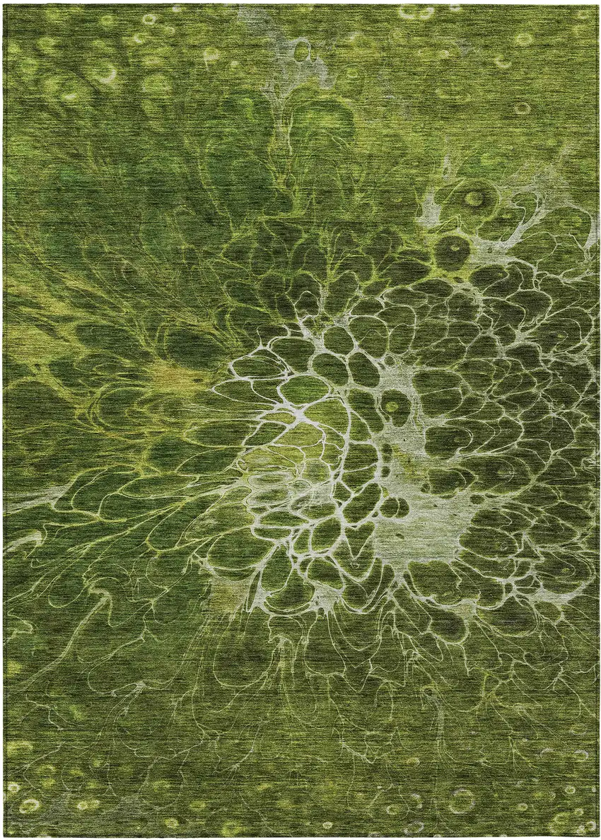 Olive Green And Sage Abstract Washable Indoor Outdoor Area Rug Photo 2