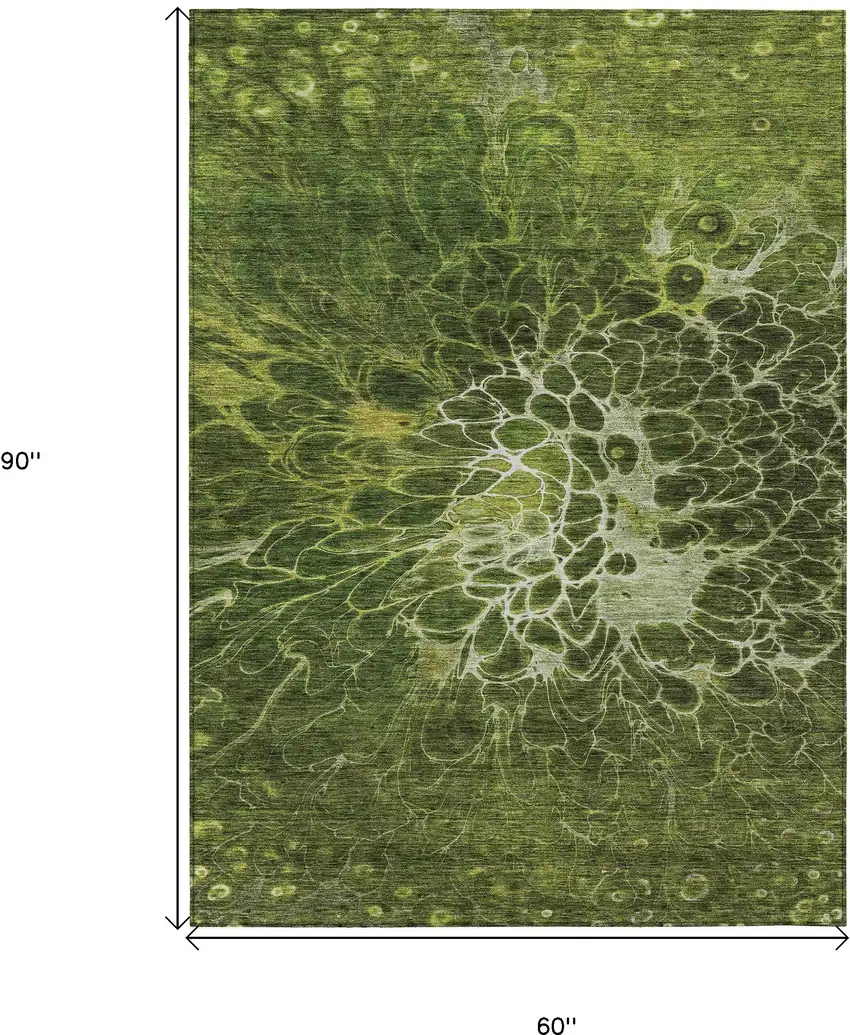 Olive Green And Sage Abstract Washable Indoor Outdoor Area Rug Photo 3