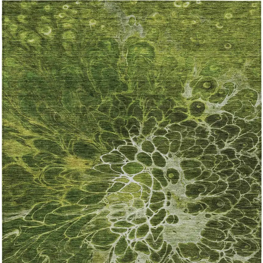 Olive Green And Sage Abstract Washable Indoor Outdoor Area Rug Photo 7