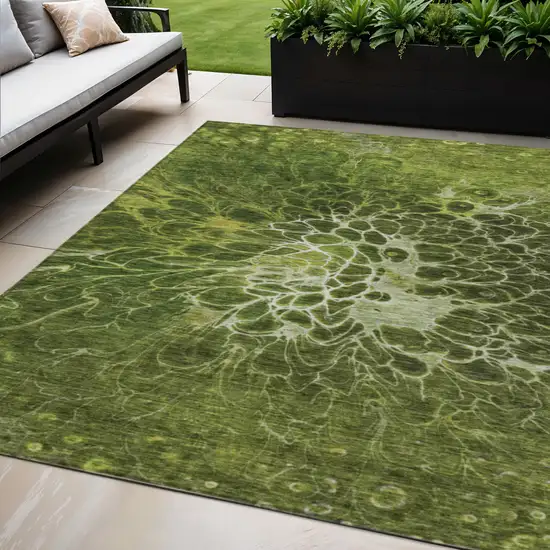 Olive Green And Sage Abstract Washable Indoor Outdoor Area Rug Photo 1
