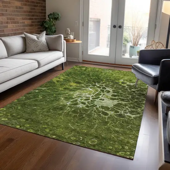 Olive Green And Sage Abstract Washable Indoor Outdoor Area Rug Photo 9
