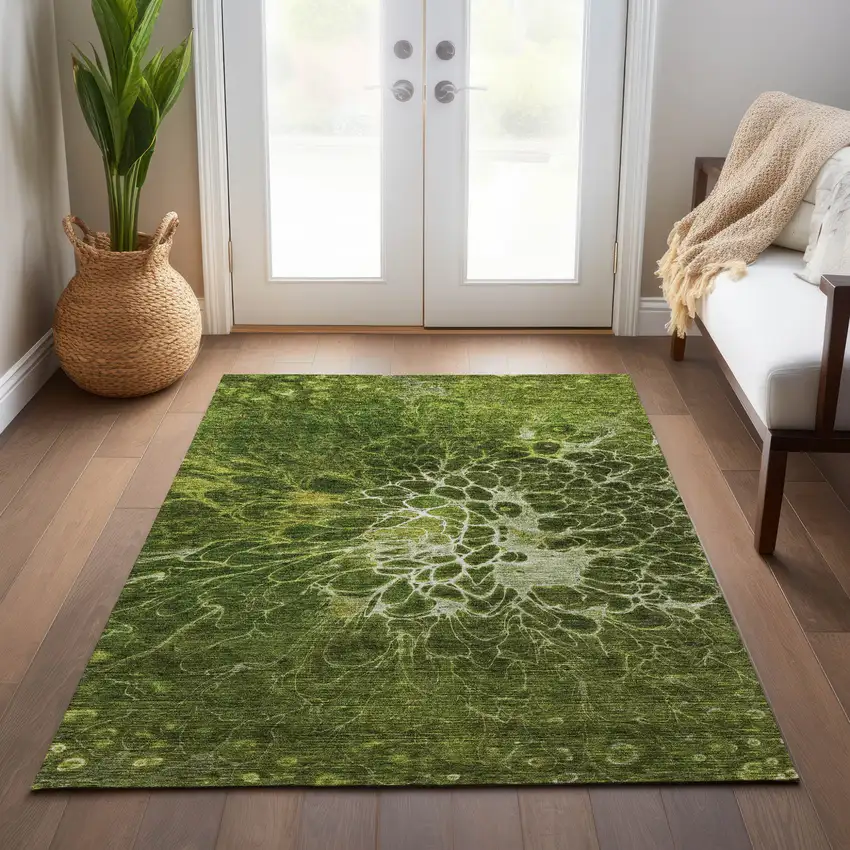 Olive Green And Sage Abstract Washable Indoor Outdoor Area Rug Photo 9