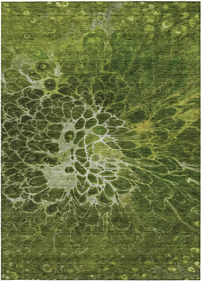Olive Green And Sage Abstract Washable Indoor Outdoor Area Rug Photo 7