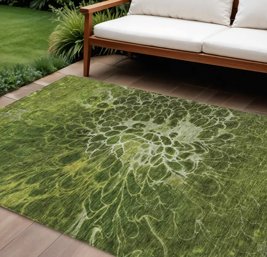 Olive Green And Sage Abstract Washable Indoor Outdoor Area Rug Photo 1