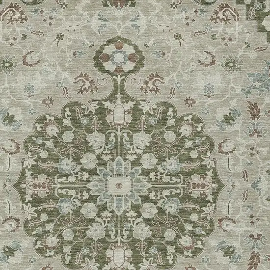 Olive Green And Sage Floral Medallion Washable Indoor Outdoor Area Rug Photo 2