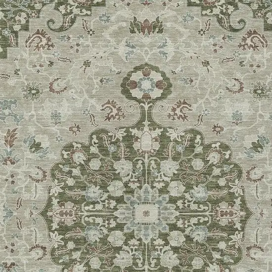 Olive Green And Sage Floral Medallion Washable Indoor Outdoor Area Rug Photo 2