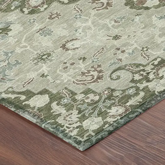Olive Green And Sage Floral Medallion Washable Indoor Outdoor Area Rug Photo 8