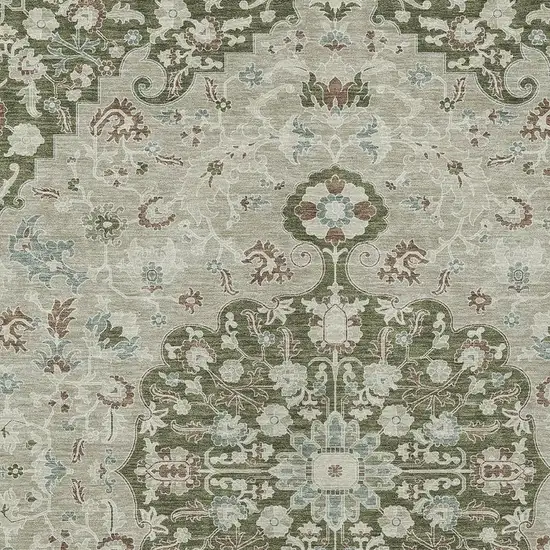 Olive Green And Sage Floral Medallion Washable Indoor Outdoor Area Rug Photo 2
