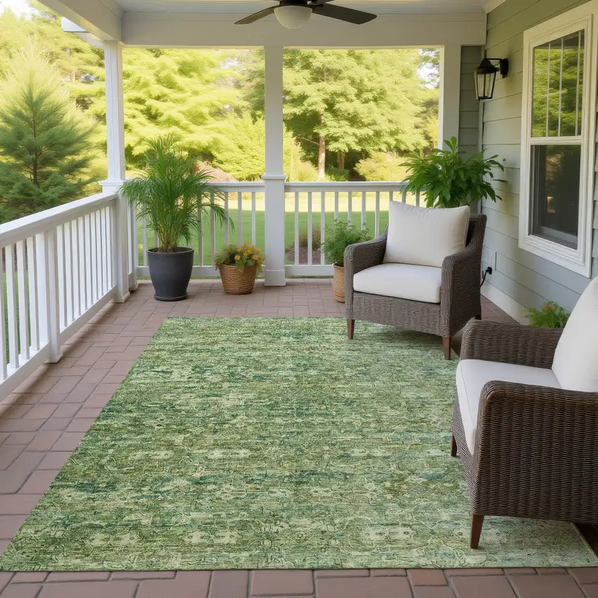 Olive Green And Sage Ikat Washable Indoor Outdoor Area Rug Photo 9