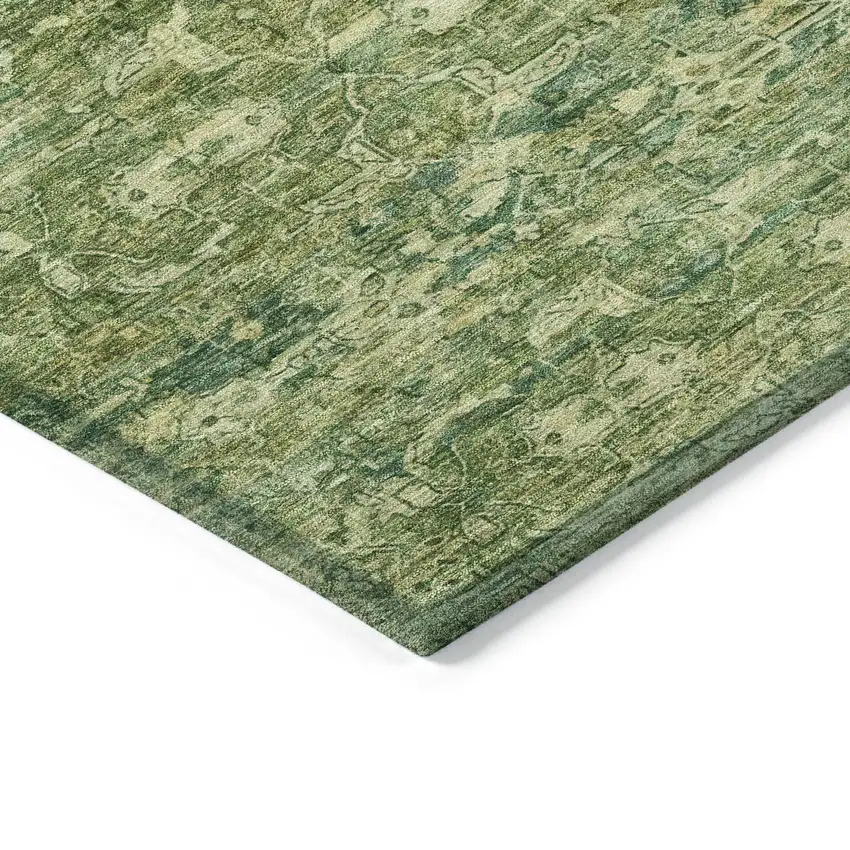 Olive Green And Sage Ikat Washable Indoor Outdoor Area Rug Photo 5