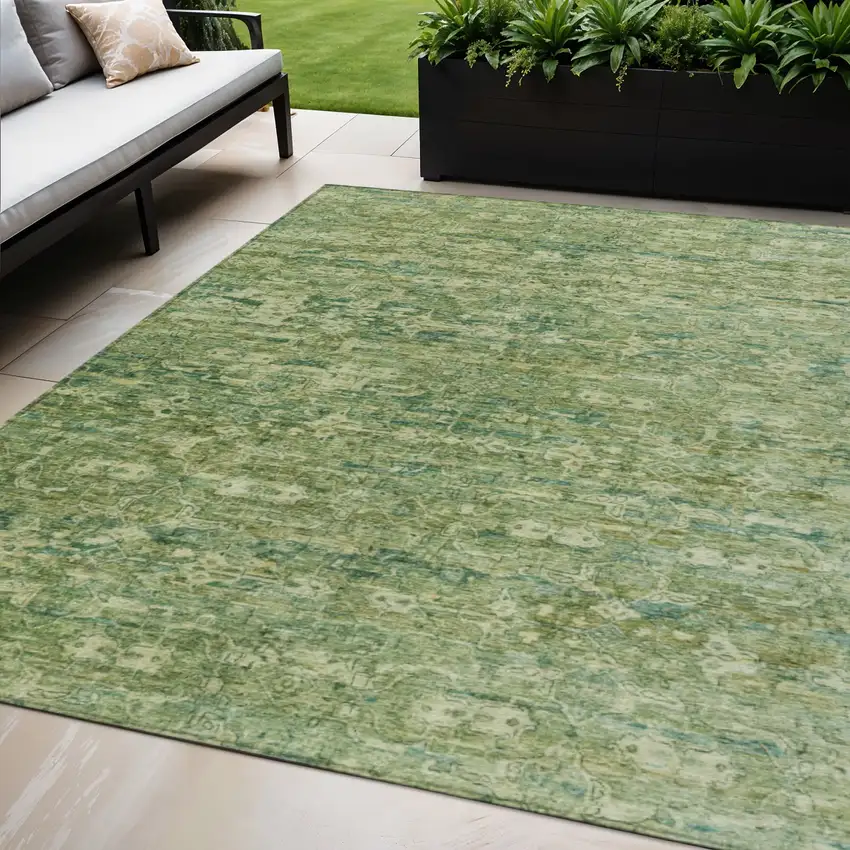 Olive Green And Sage Ikat Washable Indoor Outdoor Area Rug Photo 1