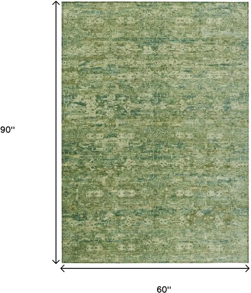 Olive Green And Sage Ikat Washable Indoor Outdoor Area Rug Photo 3