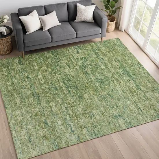 Olive Green And Sage Ikat Washable Indoor Outdoor Area Rug Photo 9